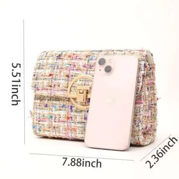 DFJXXX Women Tweed Small Shoulder Bag Handbag and Purse Fashion Ladies Chain Quilted Crossbody Bag E...