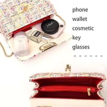 DFJXXX Women Tweed Small Shoulder Bag Handbag and Purse Fashion Ladies Chain Quilted Crossbody Bag Evening Bag Clutch (Pink)