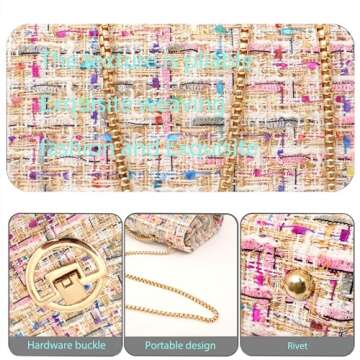 DFJXXX Women Tweed Small Shoulder Bag Handbag and Purse Fashion Ladies Chain Quilted Crossbody Bag Evening Bag Clutch (Pink)