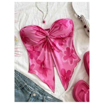 GORGLITTER Chic Floral Strapless Tube Top for Women