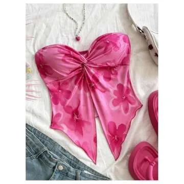 GORGLITTER Chic Floral Strapless Tube Top for Women