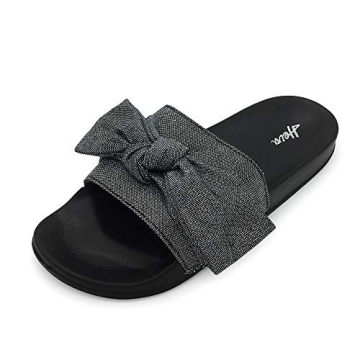 FUNKYMONKEY Women's Slides Sandals Bowknot Beach Casual Comfort Slippers (10 M US, Black)