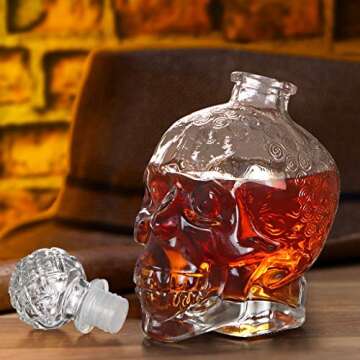 MDLUU Glass Wine Decanter, Skull Decanter Bottle, Liquor Decanter with Airtight Stopper, Wiskey Vodka Beer Decanter for Gift, Home, Bar, Party Decor, 25oz/750ml Clear
