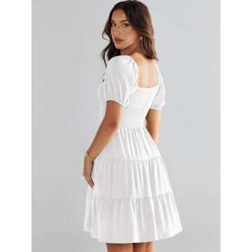 ANRABESS Womens 2025 Summer Casual Dress Square Neck Puff Sleeve Boho Beach Vacation Short Dress White Small