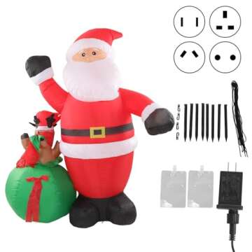 Christmas Inflatables Santa Elk with Inflatable Set, Inflatables Outdoor Decorations, Built in LED L...