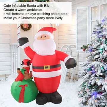 Christmas Inflatables Santa Elk with Inflatable Set, Inflatables Outdoor Decorations, Built in LED Lights Holiday Blow Up Yard Decoration for Christmas, Yard, Holiday, Party(US110-240V)