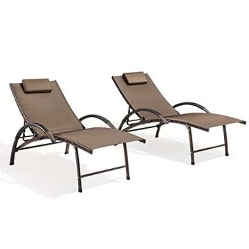 Crestlive Products Adjustable Chaise Lounge Aluminum Lounge Chair Five-Position Outdoor Recliner wit...