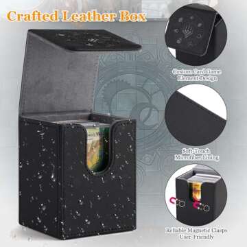 Arkeiliy Card Deck Box, 110+ Storage MTG Deck Box with 50 Pcs Card Sleeve, Collectible Trading Card Cases for Magic Commander and More (Black)