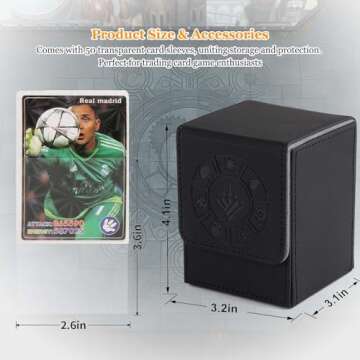 Arkeiliy Card Deck Box, 110+ Storage MTG Deck Box with 50 Pcs Card Sleeve, Collectible Trading Card Cases for Magic Commander and More (Black)