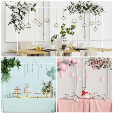 Anmakou Over the Table Rod Stand with Clamps Adjustable 13''-42'' Tall 29''-98'' Length White Table Arch Ideal for Wedding Birthday Halloween Christmas Decorations