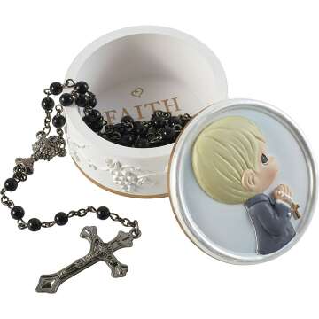 Precious Moments 202423 Boy Resin Box with Rosary - Faith is The Light