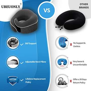 UBEUONLY Travel Neck Pillow Chin Support Pillow Adjustable 100% Pure Memory Foam , New Ergonomic Des...