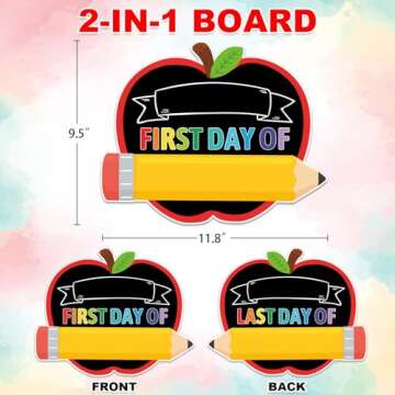 JUESMOS First and Last Day of School Chalkboard, 9.5"x11.8" Double Sided Pencil Back to School Sign ...