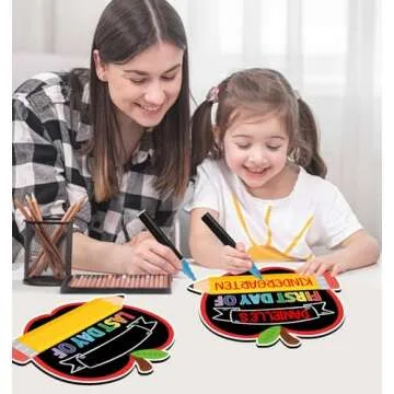 JUESMOS First and Last Day of School Chalkboard, 9.5"x11.8" Double Sided Pencil Back to School Sign for Kids Girls Boys Reusable 1st Day of Kindergarten Preschool Photo Props Sign