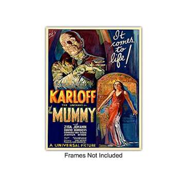 Godzilla, Dracula, The invisible Man, The Mummy, Frankenstein Wall Art & Decor - Vintage Horror Monster Movie Posters - Home Theater Set - Classic Scary Movie - Man Cave, Boys Bedroom, Teens Room