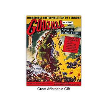 Godzilla, Dracula, The invisible Man, The Mummy, Frankenstein Wall Art & Decor - Vintage Horror Monster Movie Posters - Home Theater Set - Classic Scary Movie - Man Cave, Boys Bedroom, Teens Room