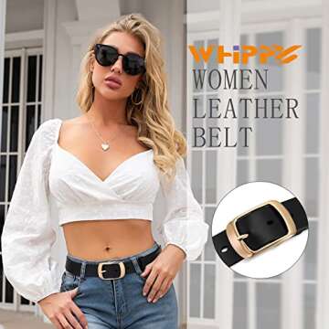 WHIPPY Women Leather Belts for Jeans Pants Fashion Dress Belt for Women with Solid Pin Buckle, Black...