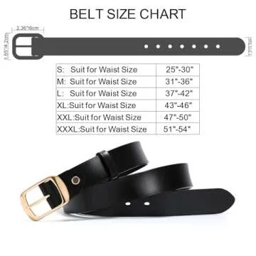 WHIPPY Women Leather Belts for Jeans Pants Fashion Dress Belt for Women with Solid Pin Buckle, Black,S