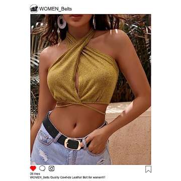 WHIPPY Women Leather Belts for Jeans Pants Fashion Dress Belt for Women with Solid Pin Buckle, Black,S