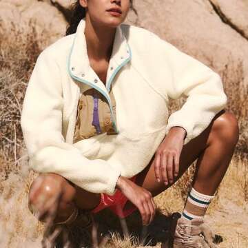 Hixiaohe Women Sweatshirt Sherpa Casual Lapel Cropped Pullover Long Sleeve Button Down Fuzzy Fleece Jacket with Pocket(Apricot,M)