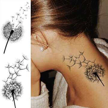 EGMBGM 13 Sheets Beautiful Dandelion Temporary Tattoos For Women Realistic Flying Dandelion Birds Butterfly Fake Tattoos Flowers For Girls Kids Hand Wrist Neck Decoration Temp Tatoos Temporary Sticker
