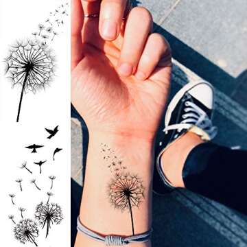 EGMBGM 13 Sheets Beautiful Dandelion Temporary Tattoos For Women Realistic Flying Dandelion Birds Butterfly Fake Tattoos Flowers For Girls Kids Hand Wrist Neck Decoration Temp Tatoos Temporary Sticker