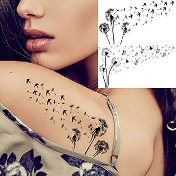 EGMBGM 13 Sheets Beautiful Dandelion Temporary Tattoos For Women Realistic Flying Dandelion Birds Butterfly Fake Tattoos Flowers For Girls Kids Hand Wrist Neck Decoration Temp Tatoos Temporary Sticker