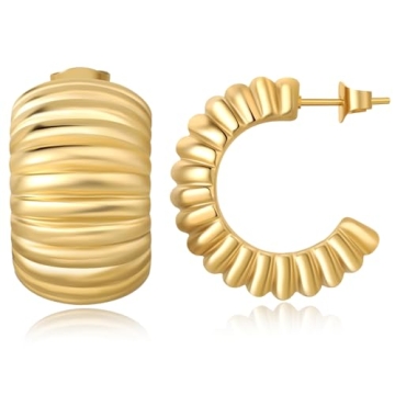 Chunky Gold Hoop Earrings for Women - Hypoallergenic 18K Gold Plated Trendy Statement Jewelry