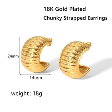 Trendy 18K Gold Plated Chunky Gold Hoop Earrings