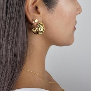 Trendy 18K Gold Plated Chunky Gold Hoop Earrings