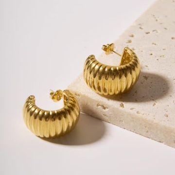 Trendy 18K Gold Plated Chunky Gold Hoop Earrings