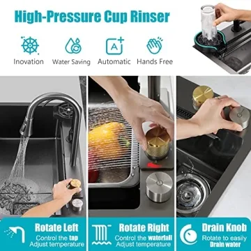 MWIDCIEW Waterfall Kitchen Sink with Faucet and Accessories