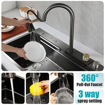 MWIDCIEW Waterfall Kitchen Sink with Faucet and Accessories