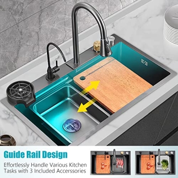 MWIDCIEW Waterfall Kitchen Sink with Faucet and Accessories