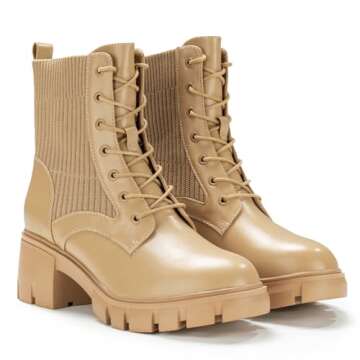 IXU 2024 Women's Chelsea Boots Chunky Boots Platform Ankle Shoes Pull-On Lug Sole Elastic Fall Black Fashion Booties