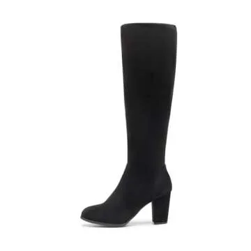DREAM PAIRS Women's Chunky Heel Knee High and Up Boots, Black