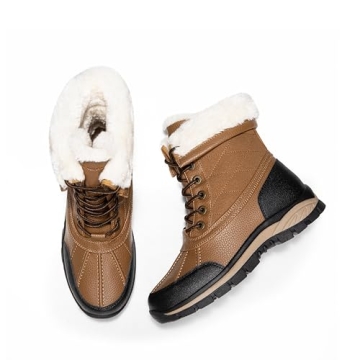 DREAM PAIRS Snow Boots for Women Waterproof Mid Calf Lace Up Duck Boots Warm Faux Fur FuzzyGo Bold Winter Boots for Outdoor,Size 6,Chestnut,SDSB2401W