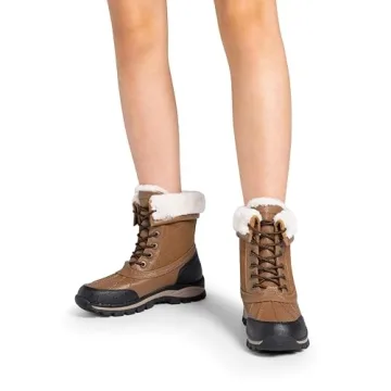 DREAM PAIRS Snow Boots for Women Waterproof Mid Calf Lace Up Duck Boots Warm Faux Fur FuzzyGo Bold Winter Boots for Outdoor,Size 6,Chestnut,SDSB2401W
