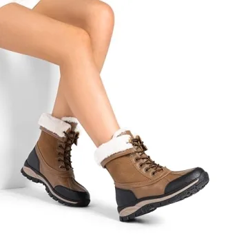 DREAM PAIRS Snow Boots for Women Waterproof Mid Calf Lace Up Duck Boots Warm Faux Fur FuzzyGo Bold Winter Boots for Outdoor,Size 6,Chestnut,SDSB2401W