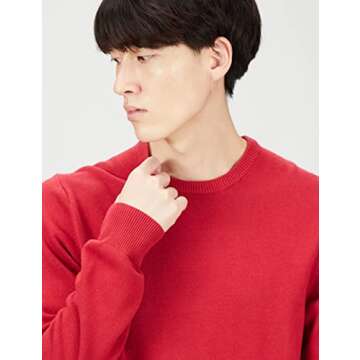 Amazon Essentials Men's Crewneck Sweater, 100% Cotton, Red, Medium, Big & Tall Options Available
