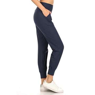 Leggings Depot ActiveFlex Jogger Yoga Pants with Pockets (Full Length, Navy, Small)
