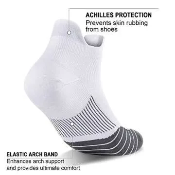 Compression Running Socks (6 Pairs) for Men and Women, Low Cut No Show Running Ankle CompressionSocks with Arch Support for Plantar Fasciitis, Cyling, Athletic, Flight, Travel, Nurses. White S/M