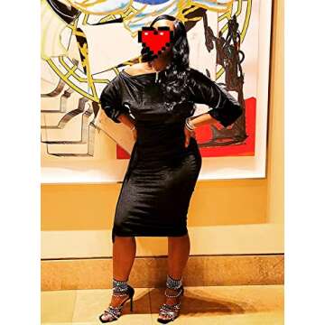 HipGlamp Sexy Bodycon Midi Dress for Womens Long Sleeve Velvet One Shoulder Pencil Fit Slim Dresses