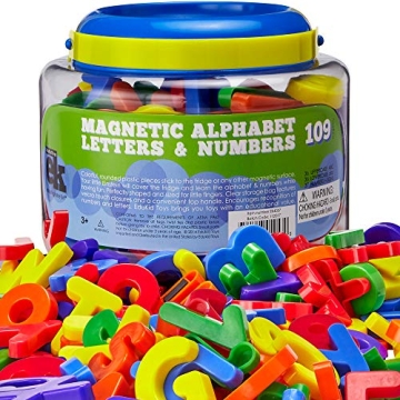 EduKid Toys ABC Magnets - 109 Magnetic Letters & Numbers with Bucket