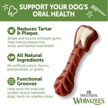 WHIMZEES by Wellness Brushzees Natural Dental Chews for Dogs, Long Lasting Treats, Grain-Free, Freshens Breath, Medium Breed, 12 count