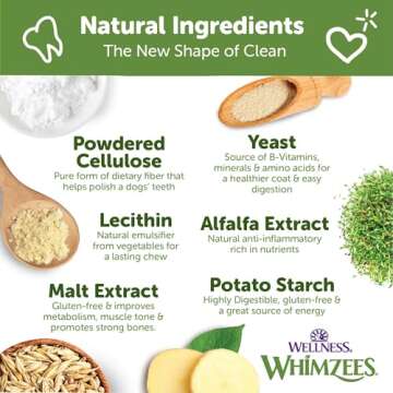 WHIMZEES by Wellness Brushzees Natural Dental Chews for Dogs, Long Lasting Treats, Grain-Free, Freshens Breath, Medium Breed, 12 count