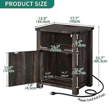 YITAHOME Farmhouse Nightstand with Charging Station & LED Lights, Nightstands Set of 2 Small Bedside Tables Set of 2, Side Tables Bedroom, Rustic Wood Night Stand, Brown Oak