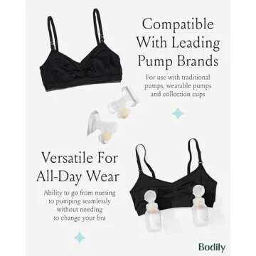 Bodily Do Anything Bra. Nursing, Hands-Free Pumping, & Maternity Bra. Winner of Babylist’s Best Nursing & Pumping Bra. S-XL. Black
