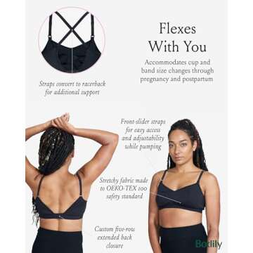Bodily Do Anything Bra. Nursing, Hands-Free Pumping, & Maternity Bra. Winner of Babylist’s Best Nursing & Pumping Bra. S-XL. Black
