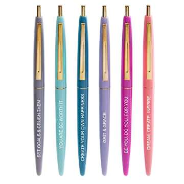 Paper Junkie 12 Pack Inspirational Ballpoint Pens, Funny Encouraging Work Pens for Colleagues, Women, Students, Teachers, Employee Appreciation Gifts, Office School Supplies, 6 Motivational Quotes